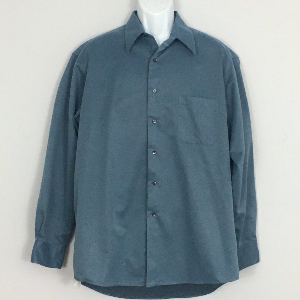Cezani Mens 16.5 34/35 Yale Blue Marbled Button Up 100% Polyester Dress Shirt